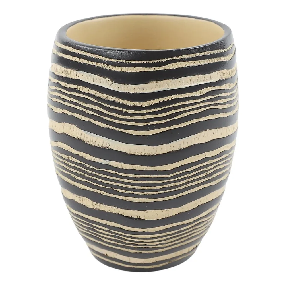 Pahar baie pentru igiena personala, Kadda Country BPO-0375C, polirasina, crem / negru, 8.5 x 10.2 cm
