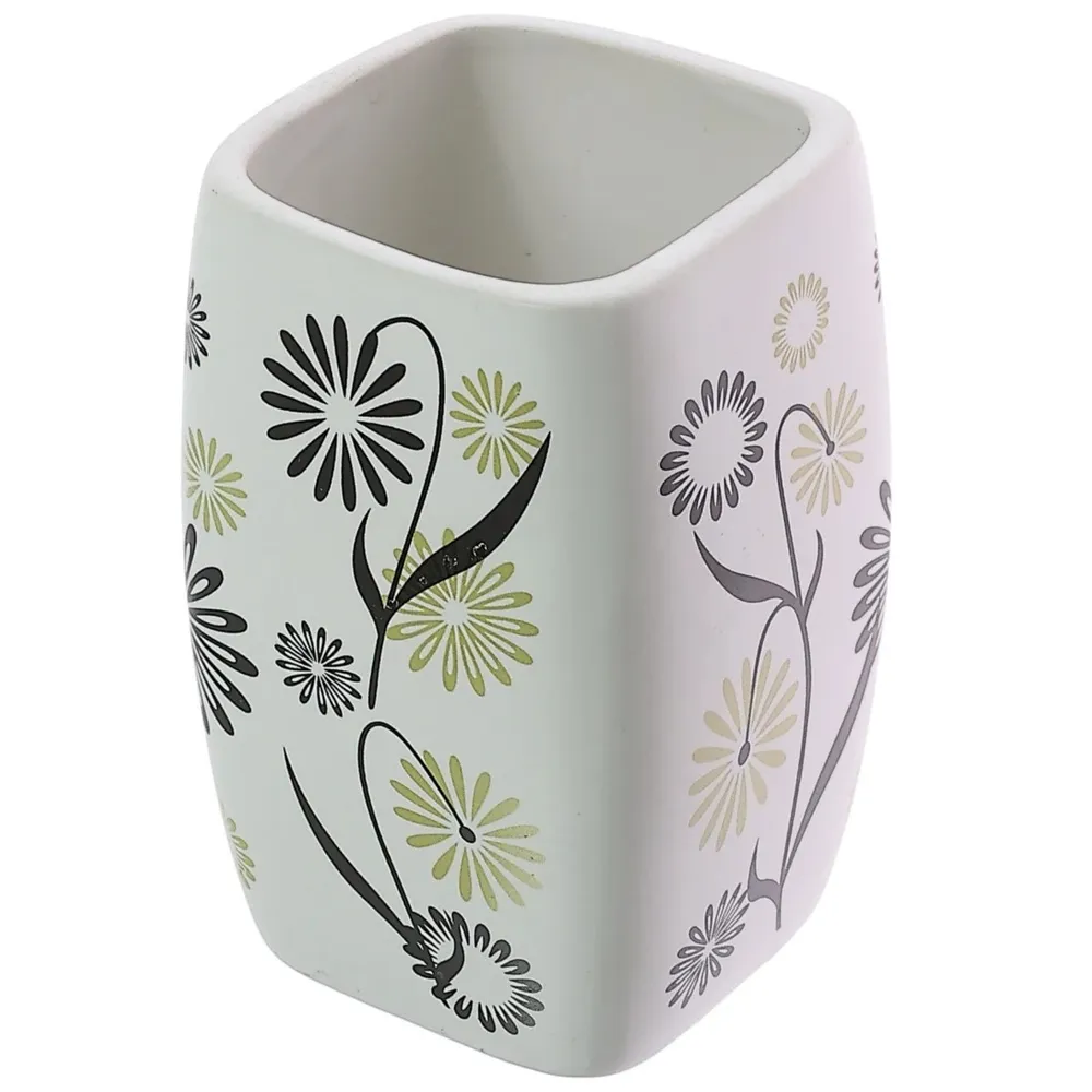 Pahar baie pentru igiena personala, Kadda Magic BCO-0291C, ceramica, model floral, 7 x 6.5 x 10.5 cm