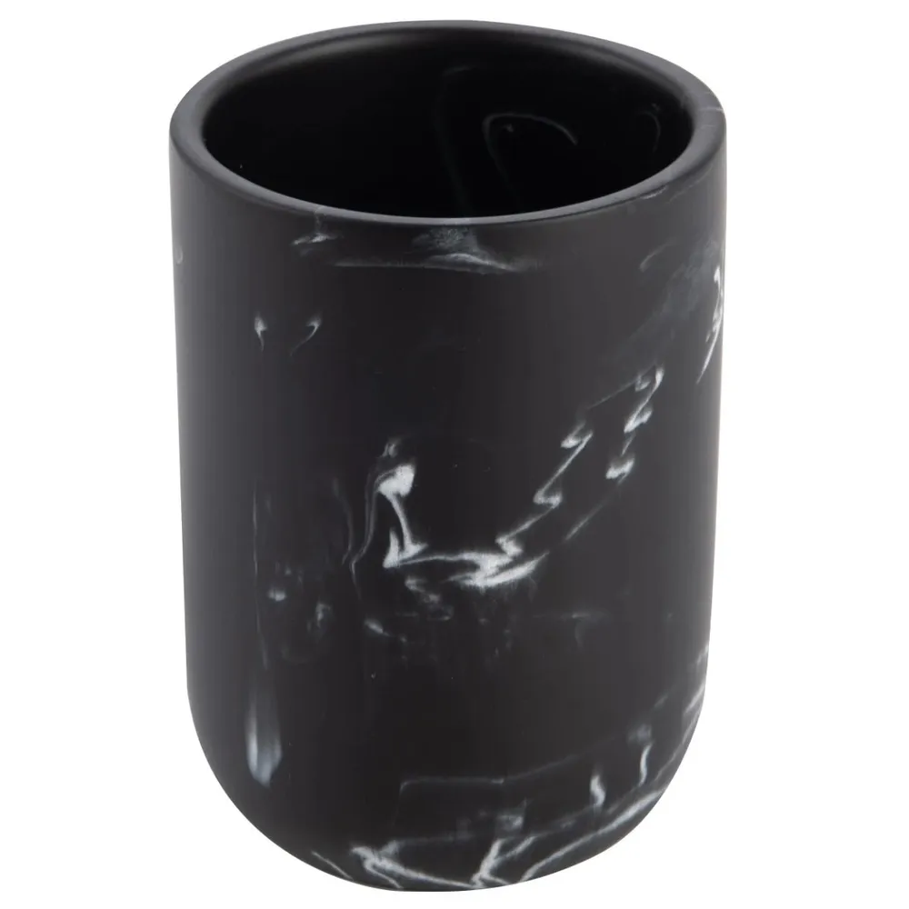 Pahar baie pentru igiena personala, Kadda Maroc BPO-4126C, polirasina, negru + alb, 7.7 x 7.7 x 10.6 cm