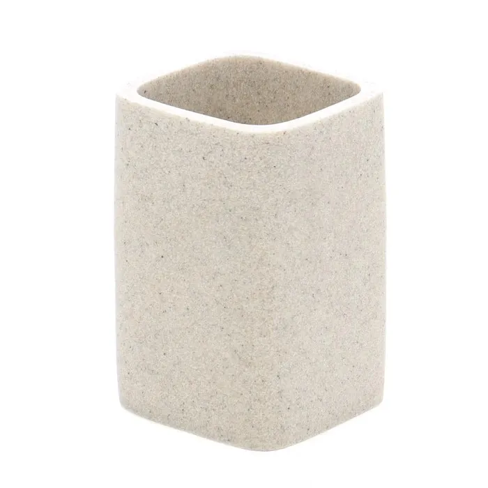 Pahar baie pentru igiena personala, Kadda Qubika BPO-1409B, polirasina, finisaj piatra, 11 x 7.4 x 7.4 cm