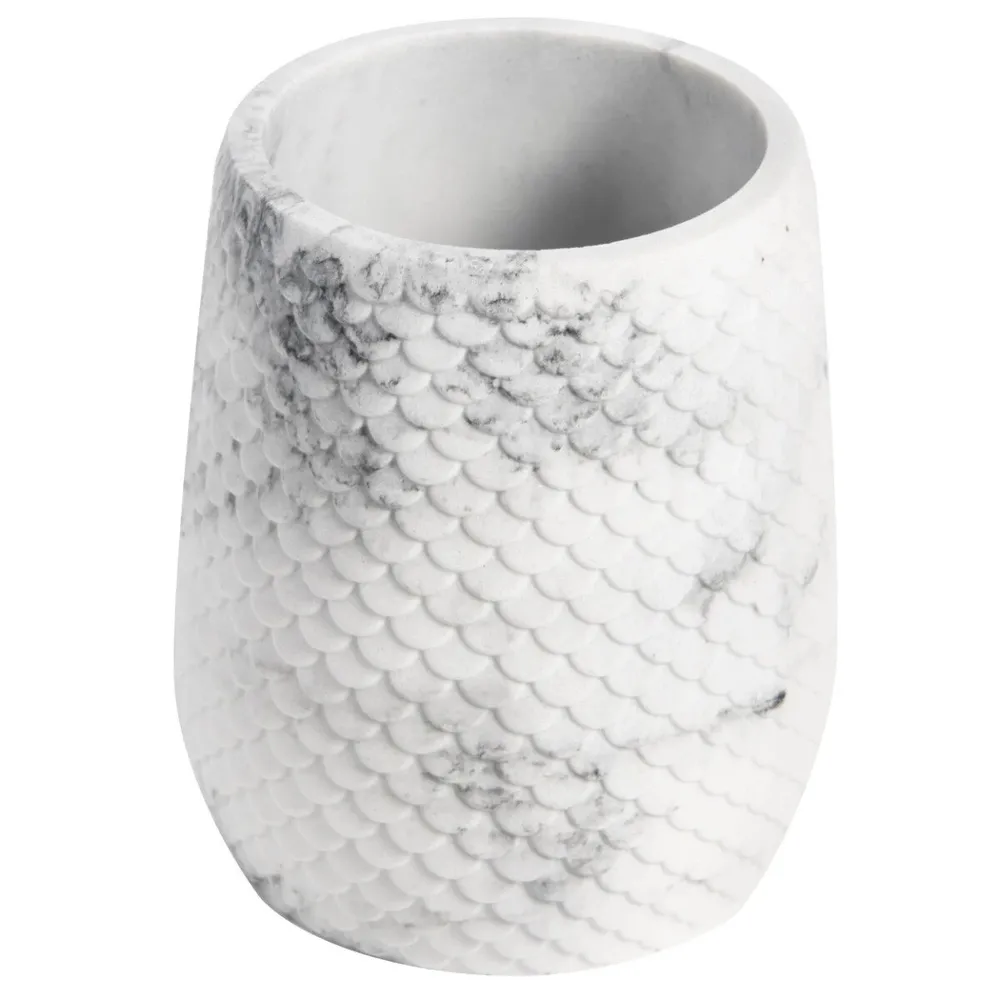 Pahar baie pentru igiena personala, Kadda White Fish BPO-4248C, polirasina, alb + gri, 7.5 x 7.5 x 10.5 cm