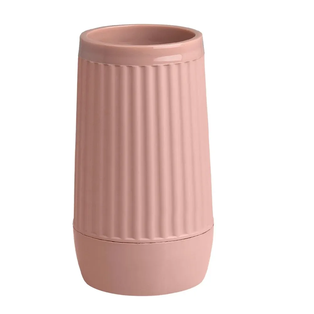 Pahar baie pentru igiena personala, Okyanus Home Nida OKY-391, polipropilena, stativ, roz, 13 x 7.5 x 7.5 cm