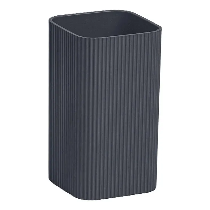 Pahar baie pentru igiena personala, Okyanus Home Stella OKY-464, polistiren, stativ, antracit, 11 x 6.8 x 6.8 cm