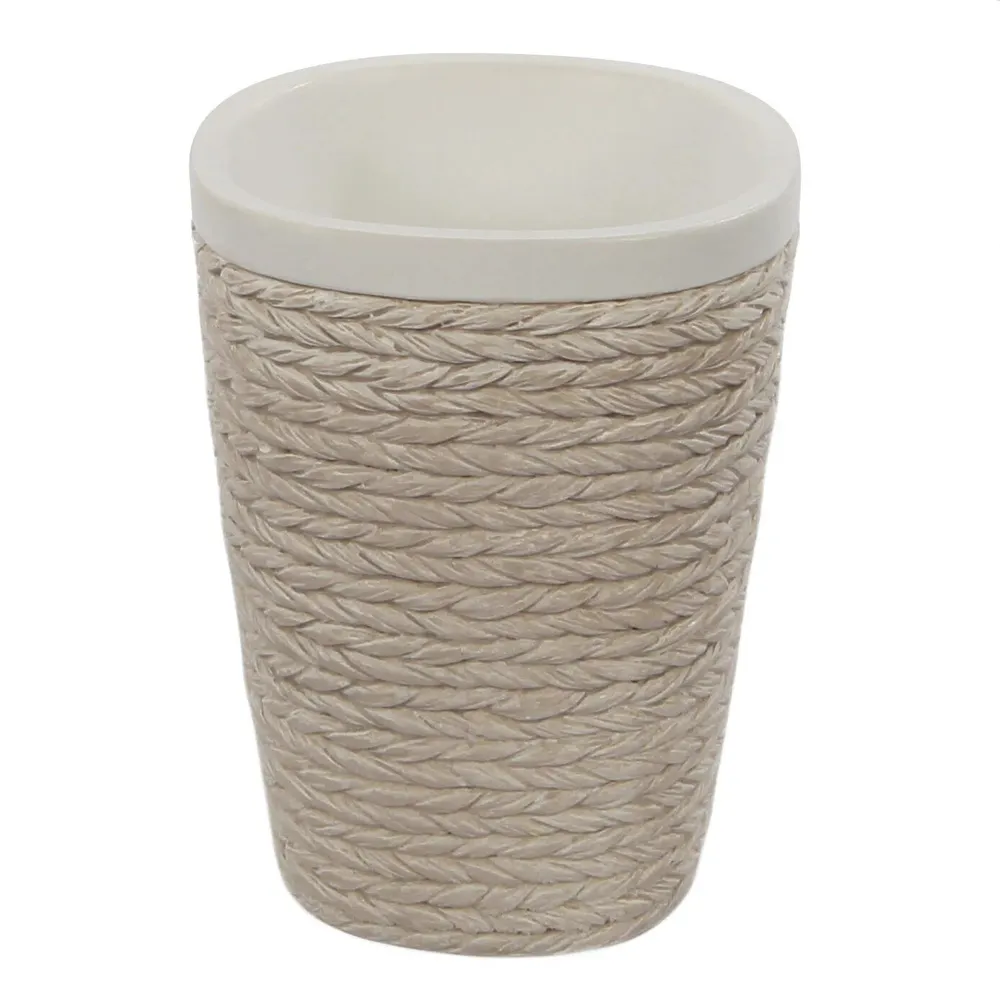 Pahar baie pentru igiena personala, Rustic Cane BPO-2297C, polirasina, crem, 7.5 x 10.5 cm