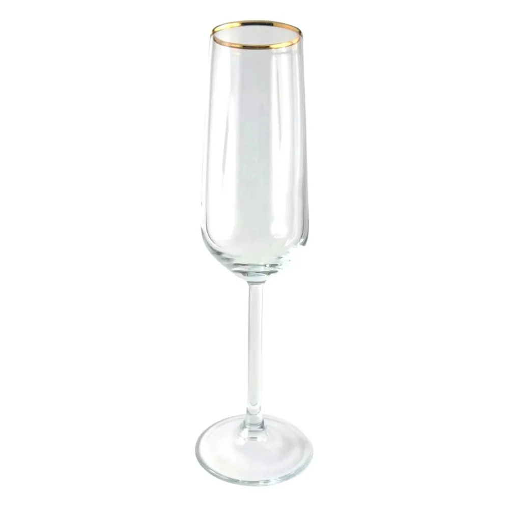 Pahar sampanie 440079, sticla, transparent + auriu, 195 ml, set 6 bucati
