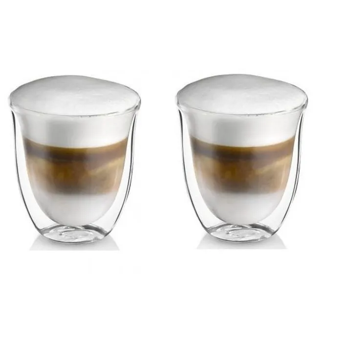 Pahar termic Delcaffe, Cappuccino Time, sticla, transparent, 240 ml, set 2 piese