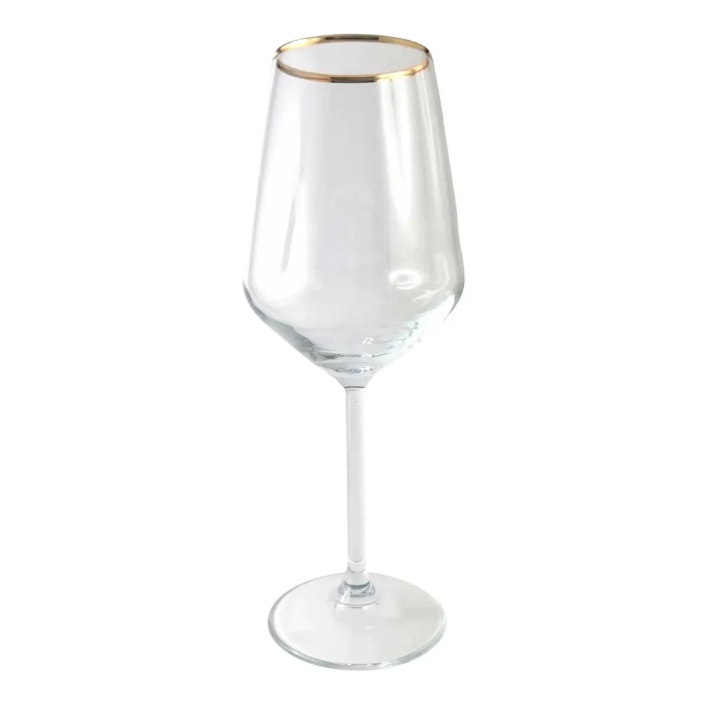 Pahar vin alb 440080, sticla, transparent + auriu, 350 ml, set 6 bucati