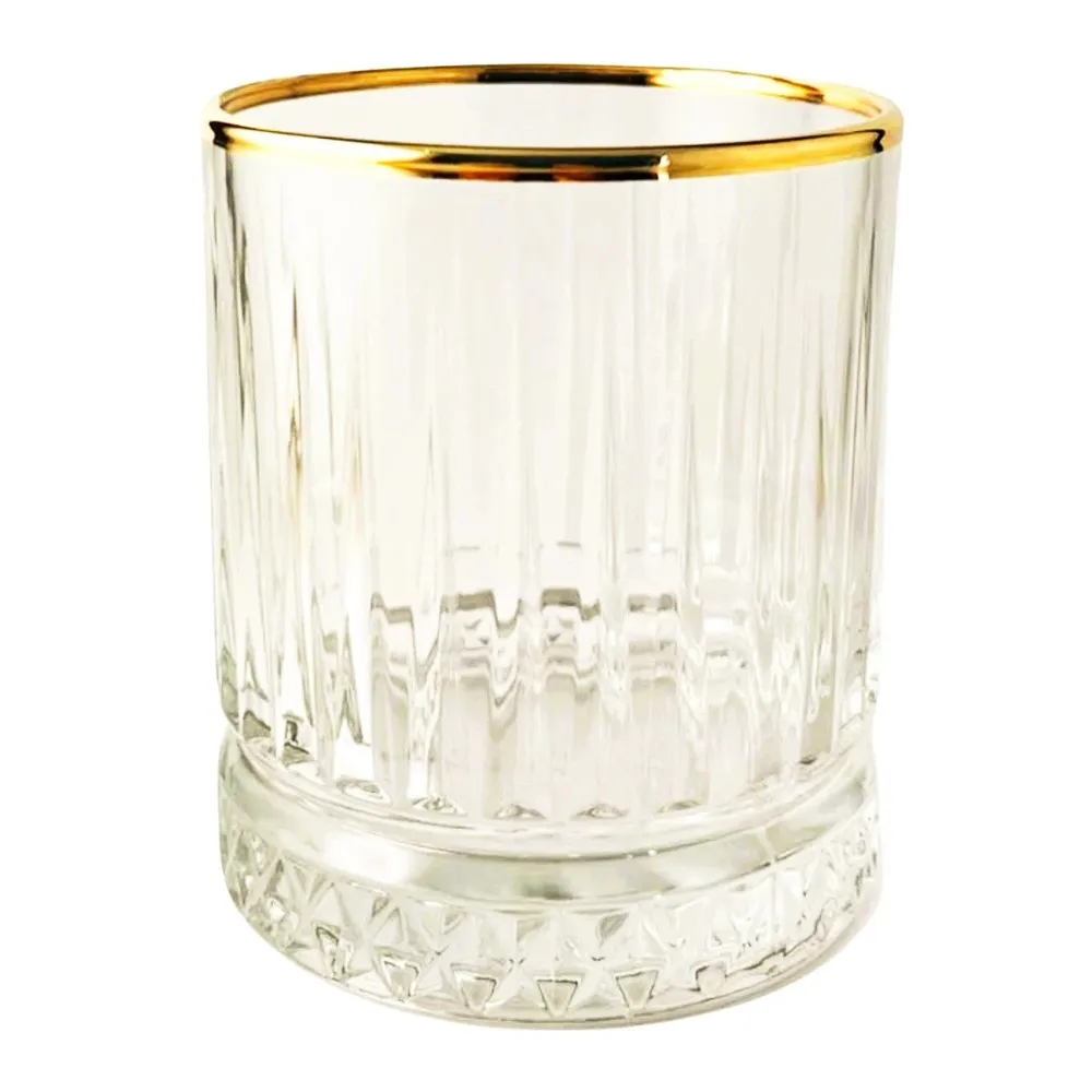 Pahar whisky 520004, sticla, transparent + auriu, 355 ml, set 6 bucati