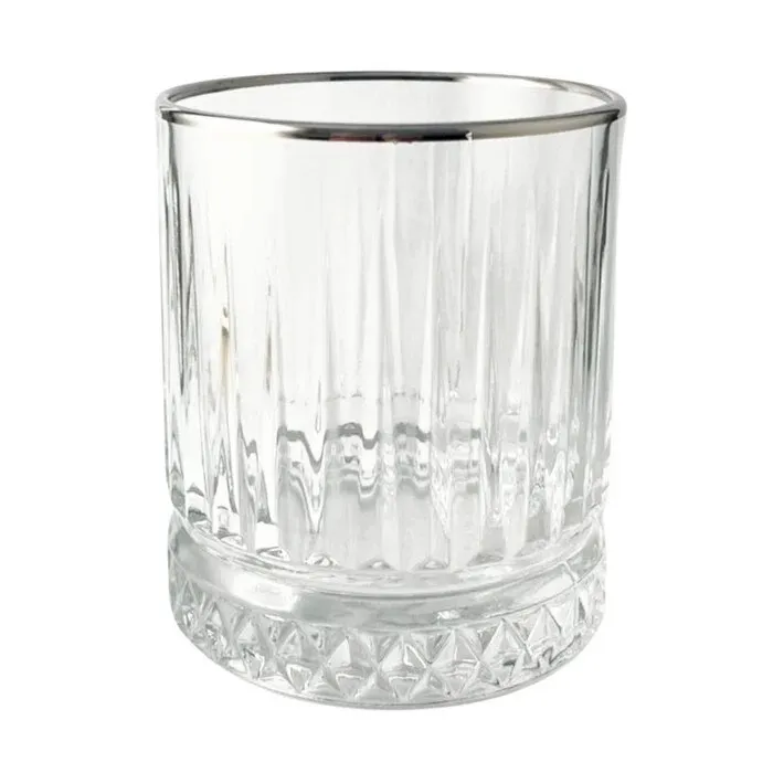 Pahar whisky 520004, sticla, transparent + platina, 355 ml, set 6 bucati