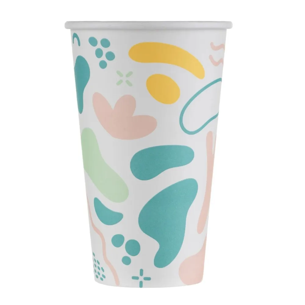 Pahare din carton, Biodeck Artwork, alb, set 25 bucati, 480 ml