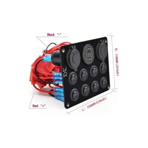 Panou cu priză, voltmetru, 8 întrerupătoare și port USB 12V 20A — imaginea 3