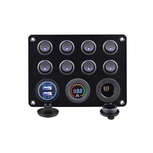 Panou cu priză, voltmetru, 8 întrerupătoare și port USB 12V 20A