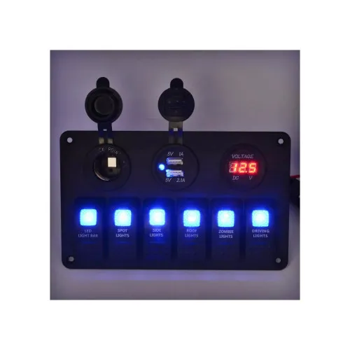 Panou cu voltmetru, USB, priză 12V și 6 întrerupătoare — imaginea 7