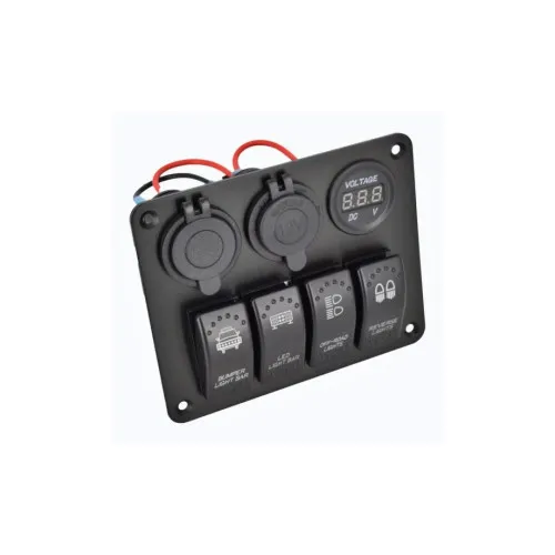 Panou de comutatoare cu priză, voltmetru, 4 întrerupătoare și port USB