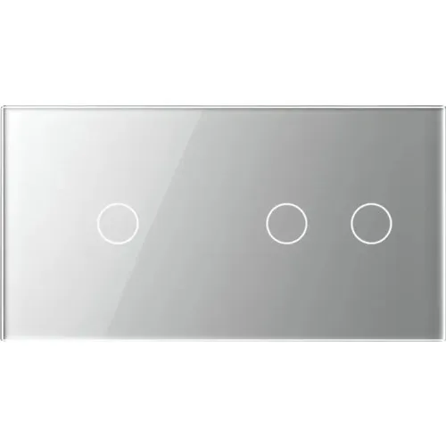 Panou din sticla Livolo argintiu, pentru 1 x intrerupator dublu cu touch si 1 x intrerupator simplu cu touch