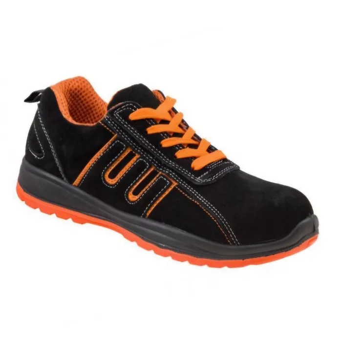 Pantofi de protectie, DCT Run, cu bombeu metalic, piele intoarsa, negru + portocaliu, S1P, marimea 41