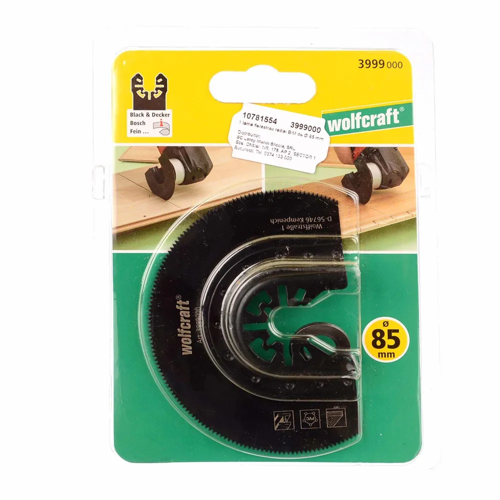 Panza fierastrau, Wolfcraft, semicirculara, otel HSS, taiere prin vibratii, Ø 85 mm