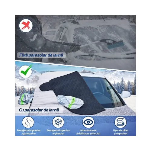 Parasolar exterior auto iarna vara cu protectie oglinzi geamuri fata laterale si capota 255x240 cm — imaginea 3