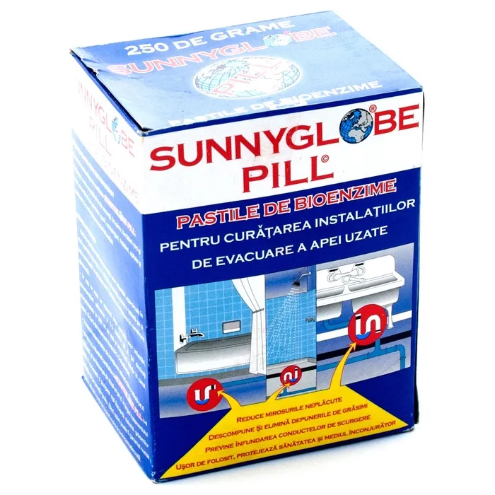 Pastile bioenzime pentru curatarea instalatiilor de evacuare a apei uzate, Sunnyglobe Pill 250 grame / cutie