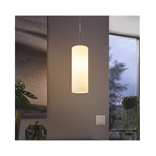 Pendul iluminat Troy3, nichel mat, sticla satinata, 110x105mm