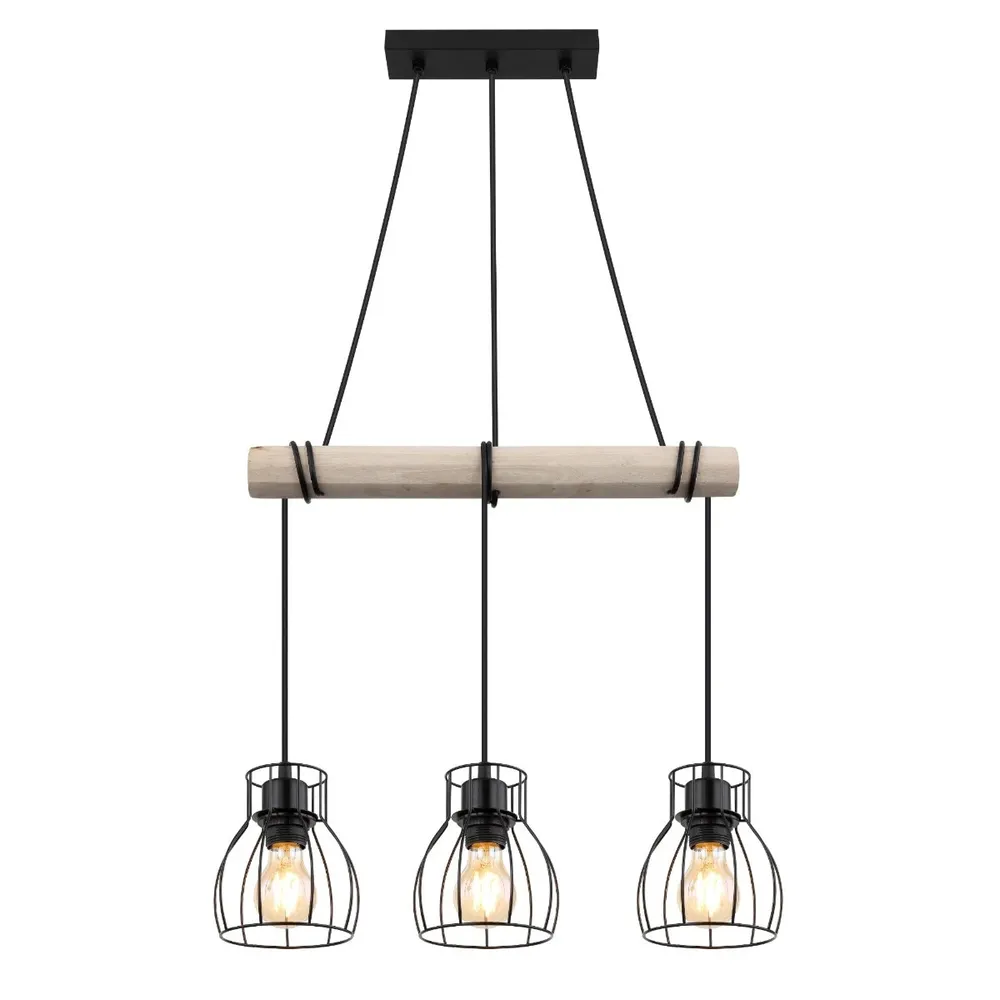 Pendul Mina, 3 x E27, lemn natur + negru, 500x140x1400mm