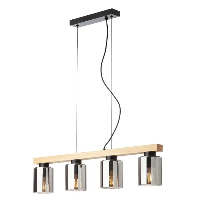 Pendul negru mat cu lemn natural Rotis 01-3986, 4 x E27, 70x10x120cm