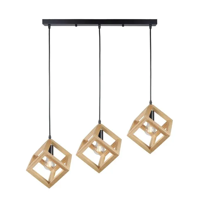 Pendul Rhombus KL113014, 3 x E27, negru + lemn natur, 700x1200mm