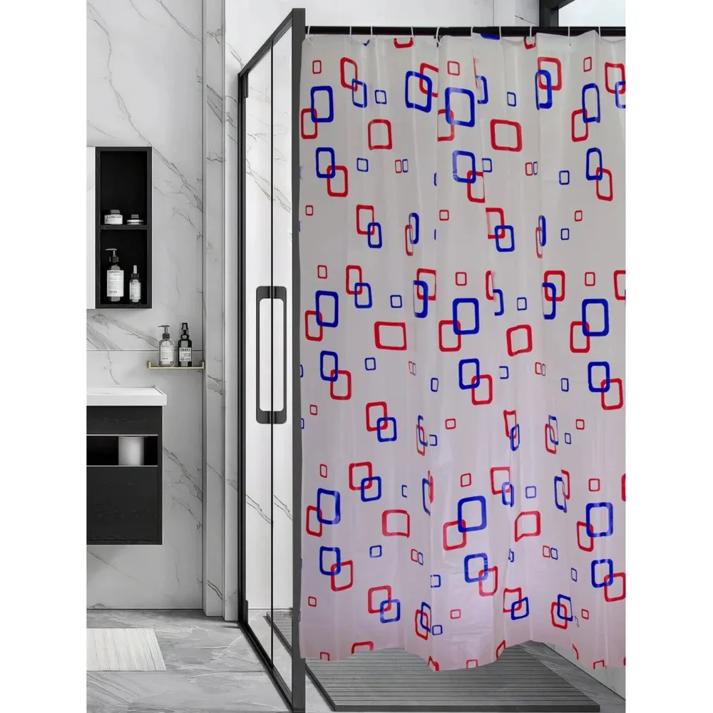 Perdea dus Hypo 4125, model patratele, alb + rosu + albastru, 180 x 180 cm