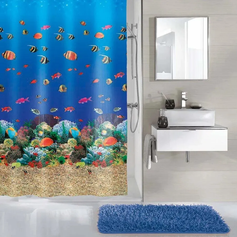 Perdea dus Kleine Wolke Malediven 34286, model marin, multicolor, 180 x 200 cm
