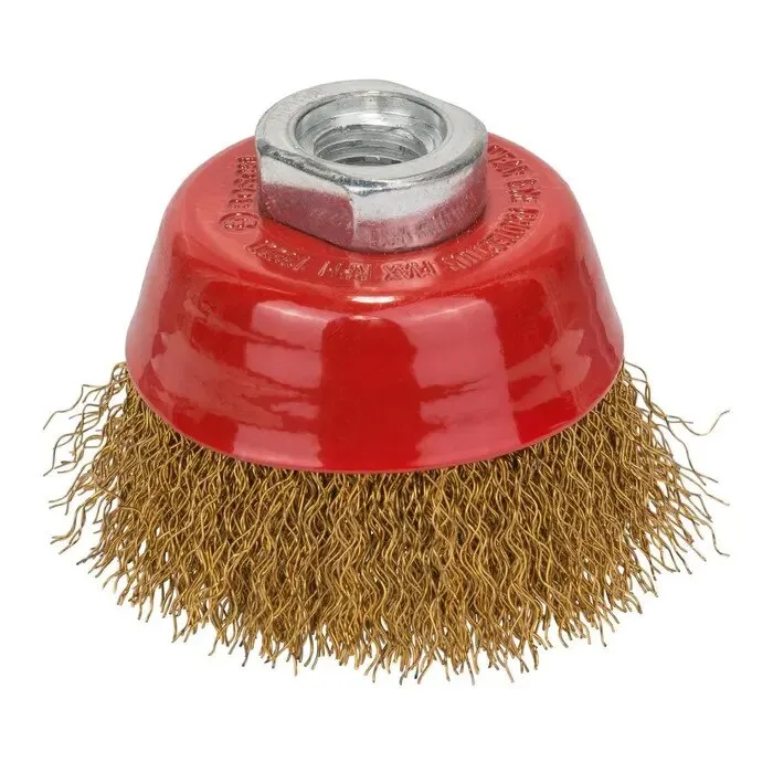 Perie cupa Bosch, diametru 70 mm, prindere M 14, pentru curatare metale, cu invelis din alama