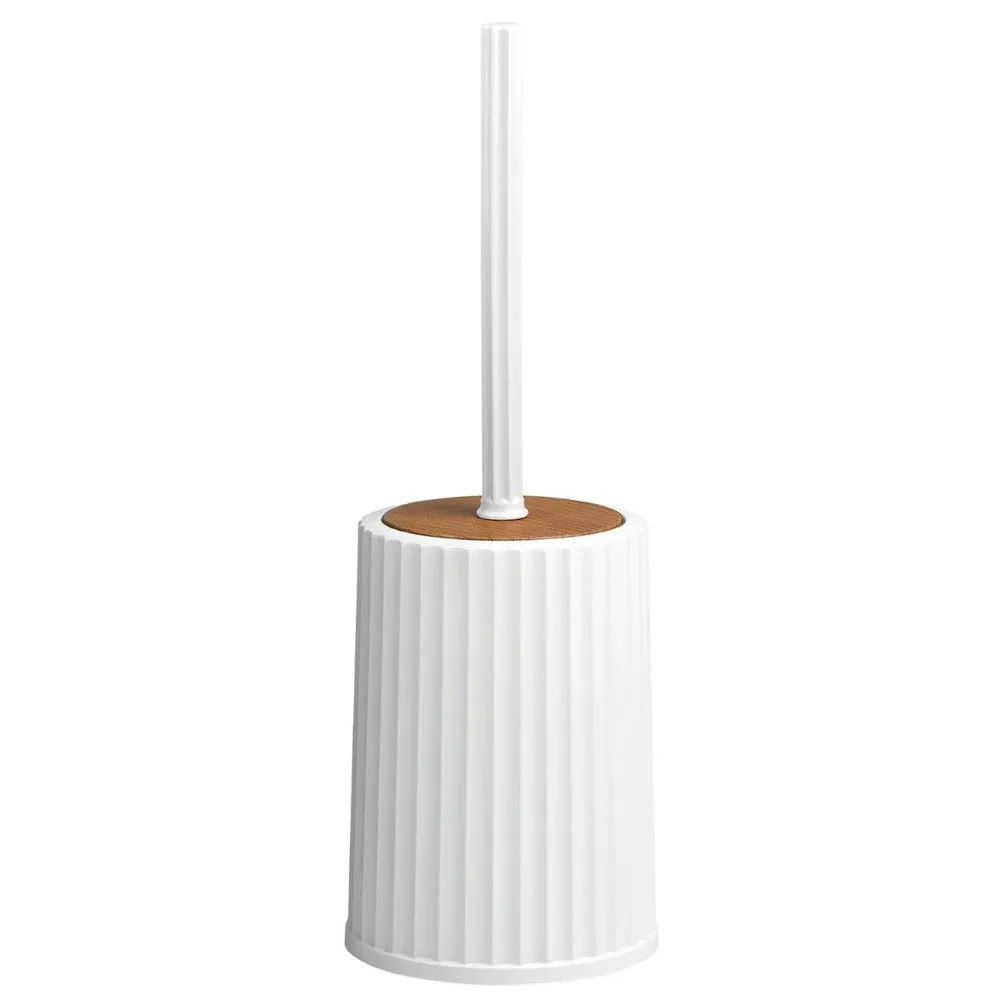 Perie WC Okyanus Home Coliseum OKY-454-3, montaj stativ, polipropilena + ABS, finisaj alb + lemn, 11.9 x 11.9 x 34 cm
