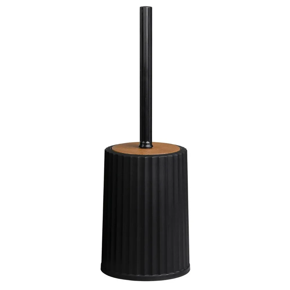 Perie WC Okyanus Home Coliseum OKY-454-3, montaj stativ, polipropilena + ABS, finisaj negru + lemn, 11.9 x 11.9 x 34 cm
