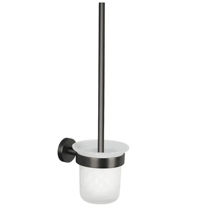 Perie WC tesa Moon 40591, suspendat, autoadeziv, metal inox + sticla mata, 37.9 x 11.2 x 14.5 cm