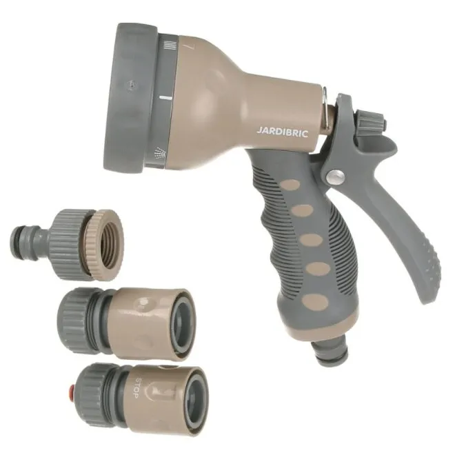 Pistol pentru stropit, cu 7 jeturi si conectori, sistem blocare, 15 mm, Gri