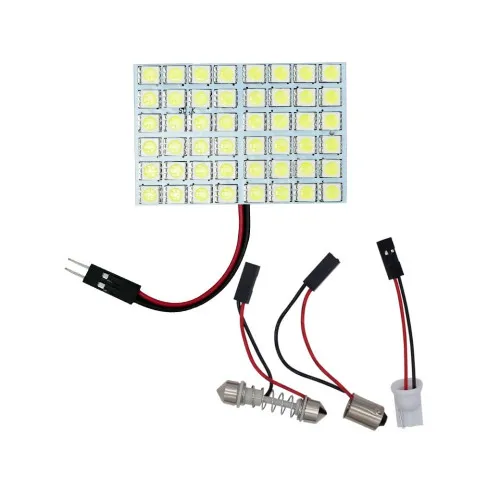 Placa LED 48 SMD 5050 960 lumeni 12V 58 x 43 mm lumina albastra cu adaptoare BA9S, T10 si Sofit