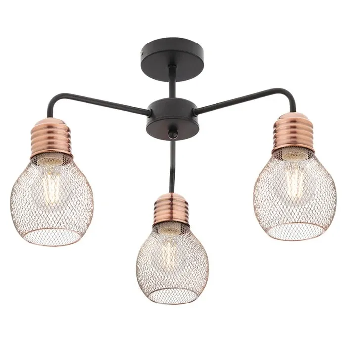 Plafoniera Edison 01-1576, 3 x E27, negru + cupru, modern