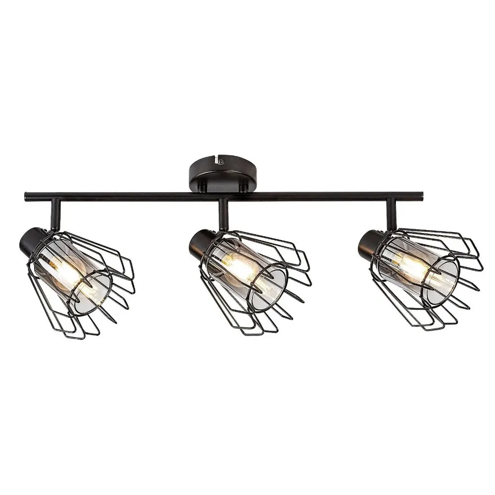 Plafoniera Emerencia 73069, 3 x E14, negru + fumuriu, industrial