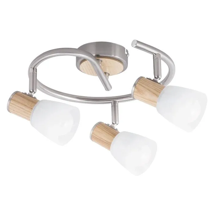 Plafoniera Gavin 6488, 3 x E14, chrom + lemn + alb, stil modern