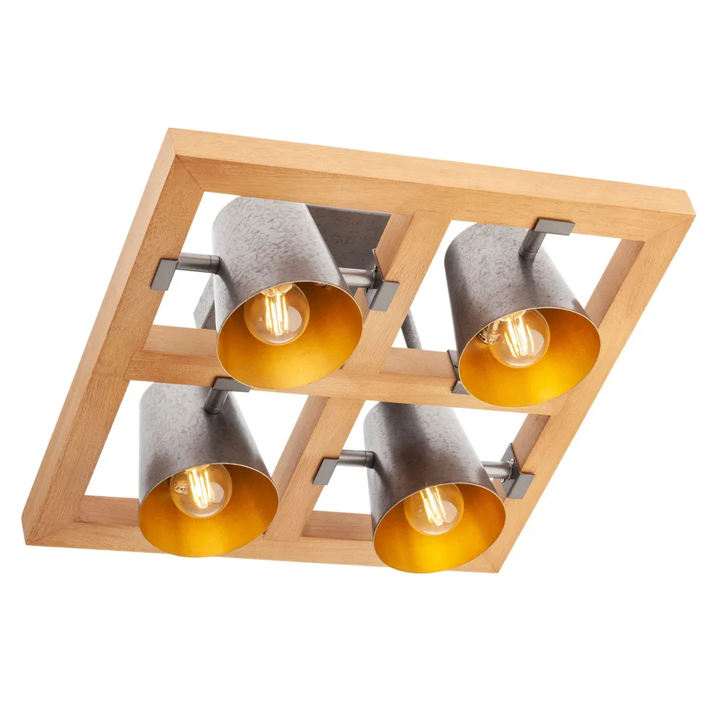 Plafoniera Oaker 01-3496, 4 x E14, lemn natur + argintiu, rustic
