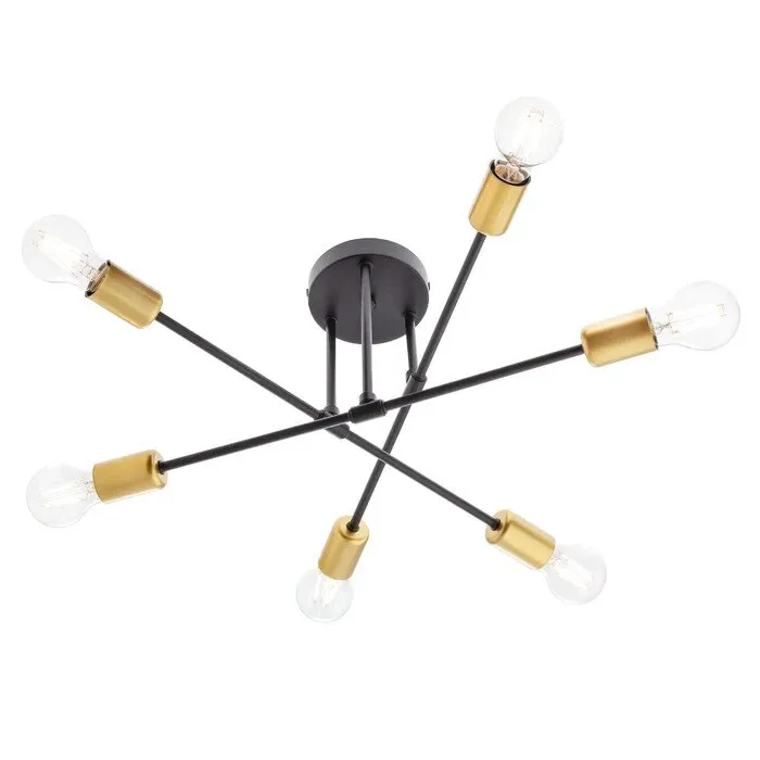 Plafoniera Ozu 01-2707, 6 x E27, negru + auriu, modern