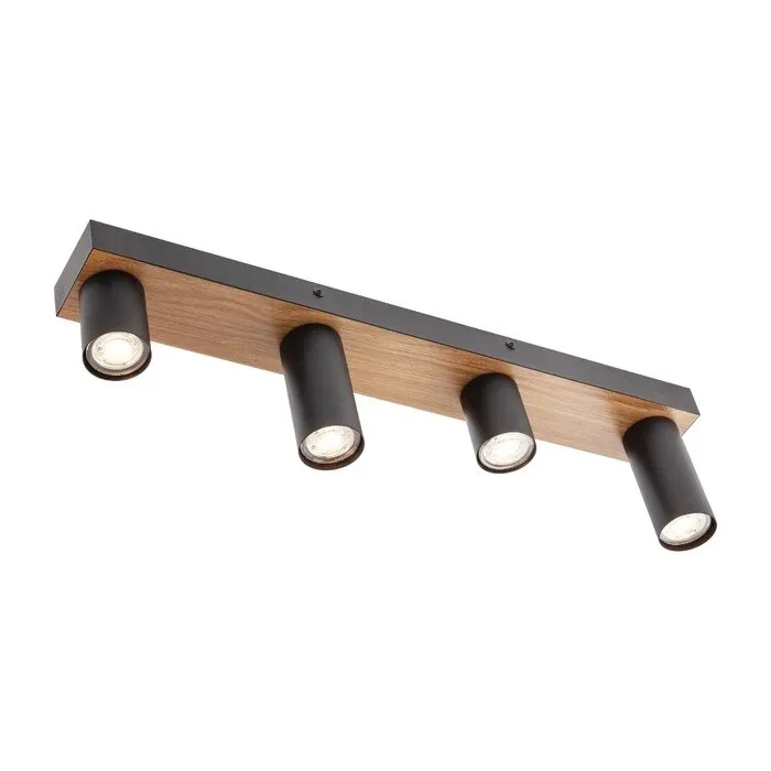 Plafoniera Pipes 04-551, 4 x GU10, negru + aspect lemn, modern