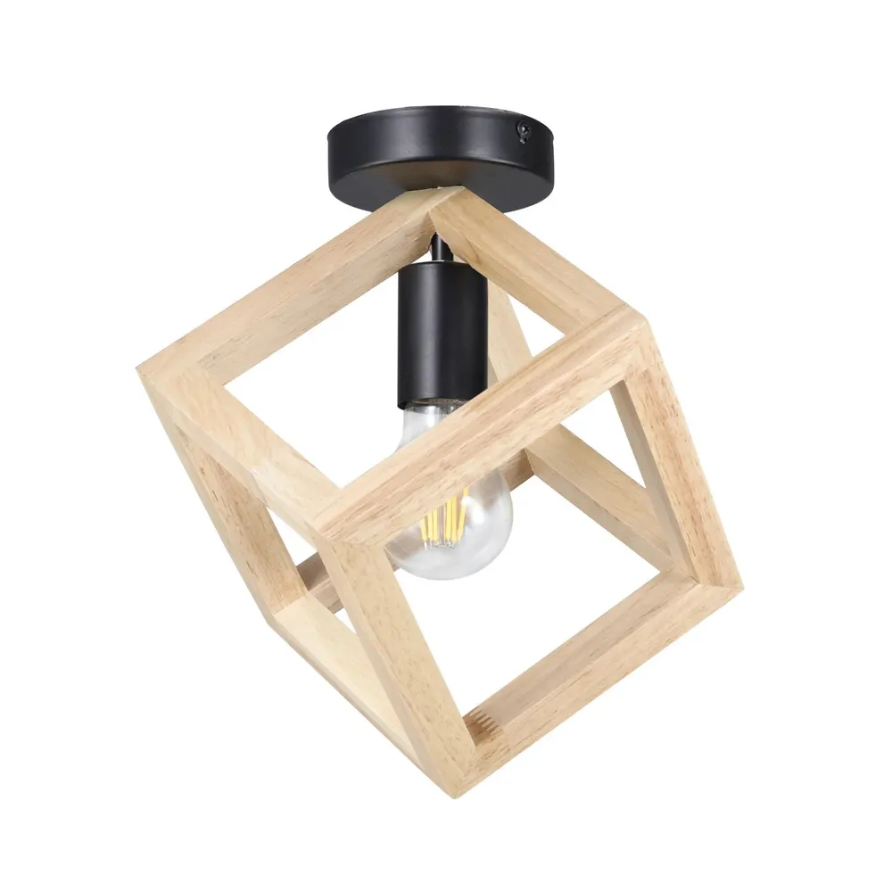 Plafoniera Rhombus KL101050, 1 x E27, negru + lemn natur, modern