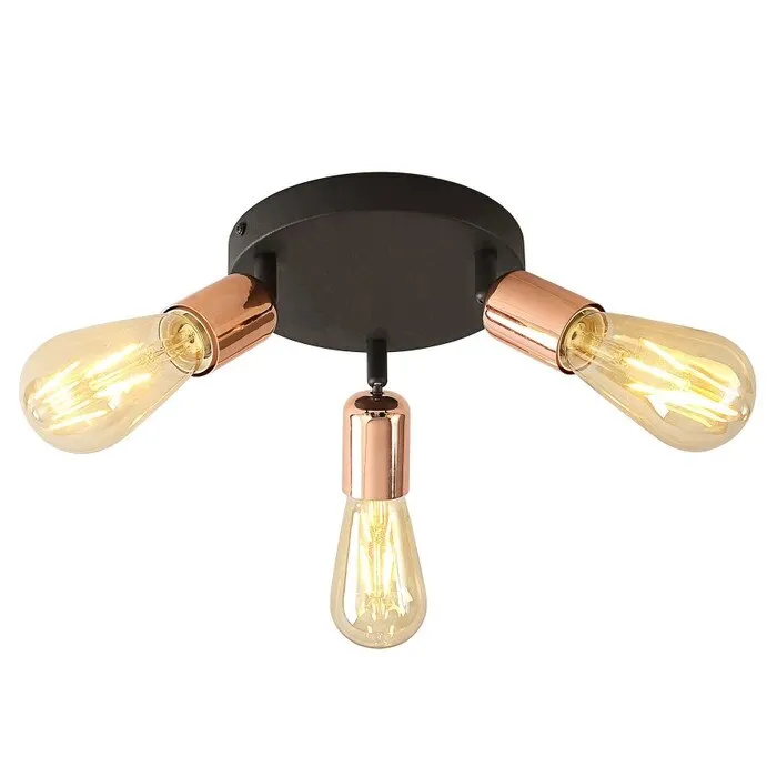Plafoniera Straight KL163006, 3 x E27, cupru + negru, industrial