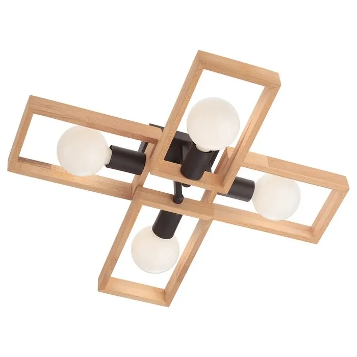 Plafoniera Timber, 4 x E27, negru mat + lemn de fag natur, 630x566x144cm