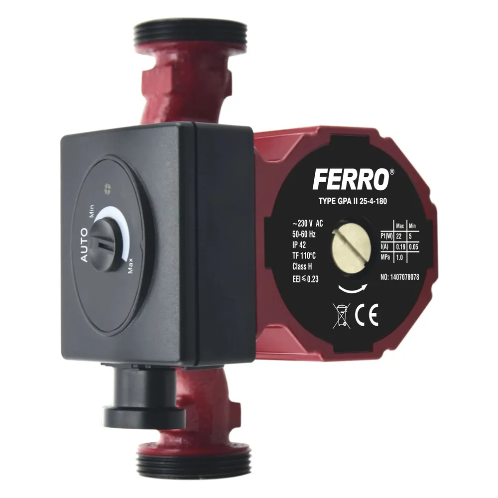 Pompa de recirculare apa calda Ferro Weberman GPA II, 22 W, H max. 4.1 m, Q max. 2.4 mc/h, 180 mm, 220 V