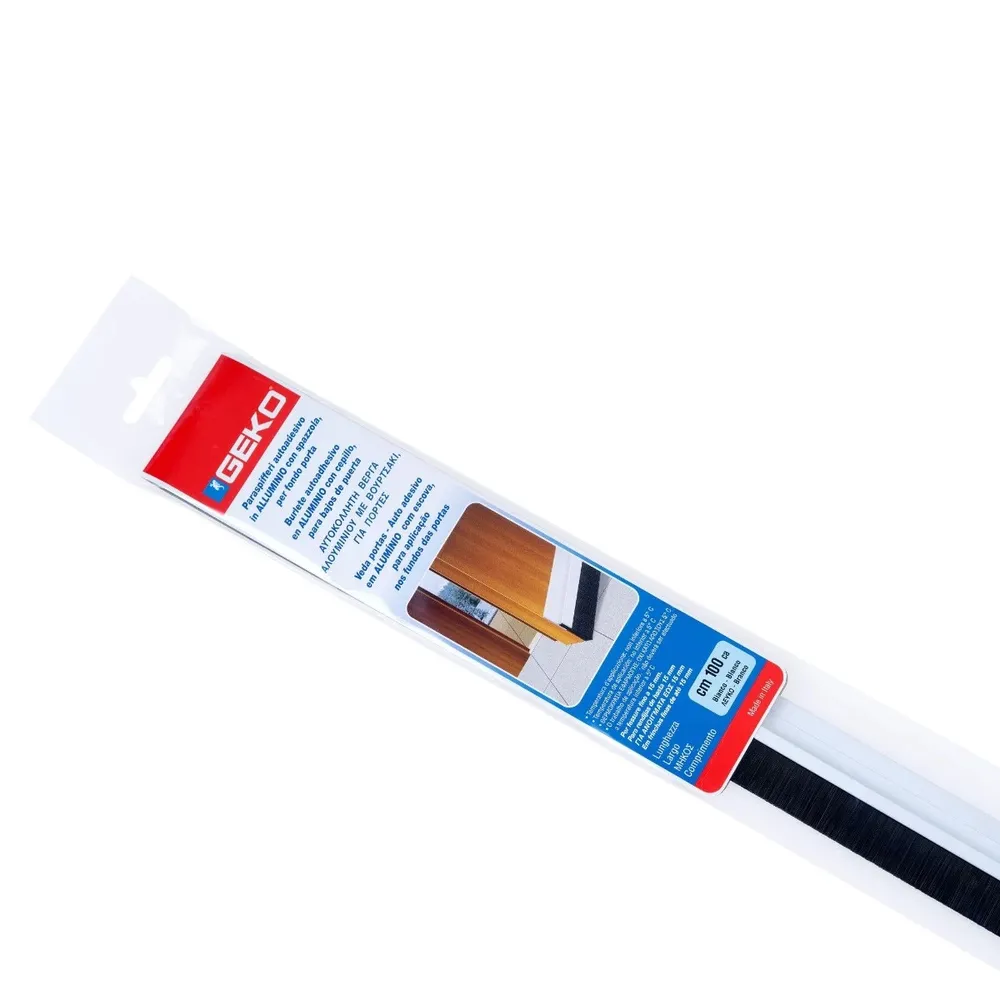 Prag izolator cu perie, pentru usi, Geko, aluminiu, alb, 1 m