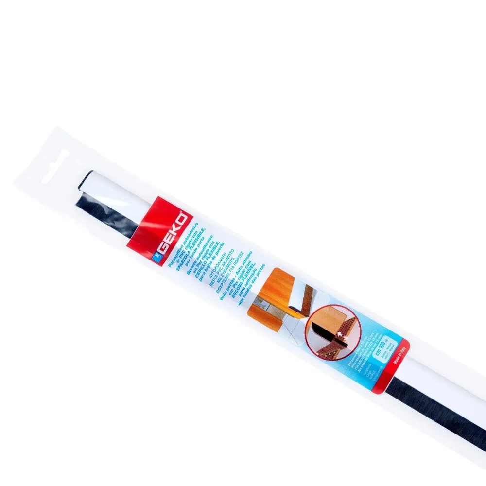 Prag izolator cu perie, pentru usi, Geko Plastiflex, PVC rigid, alb, 40 mm x 1 m