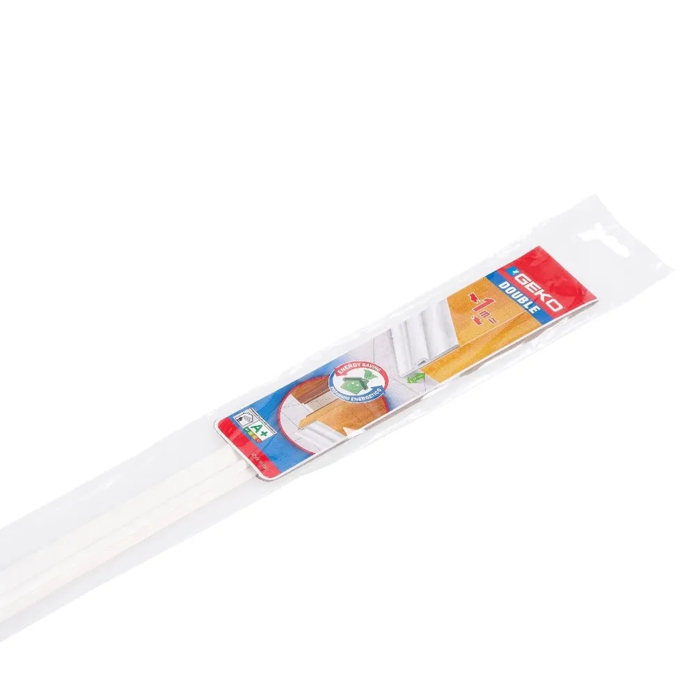 Prag izolator pentru usi, Geko Double, PVC rigid, alb, 1 m