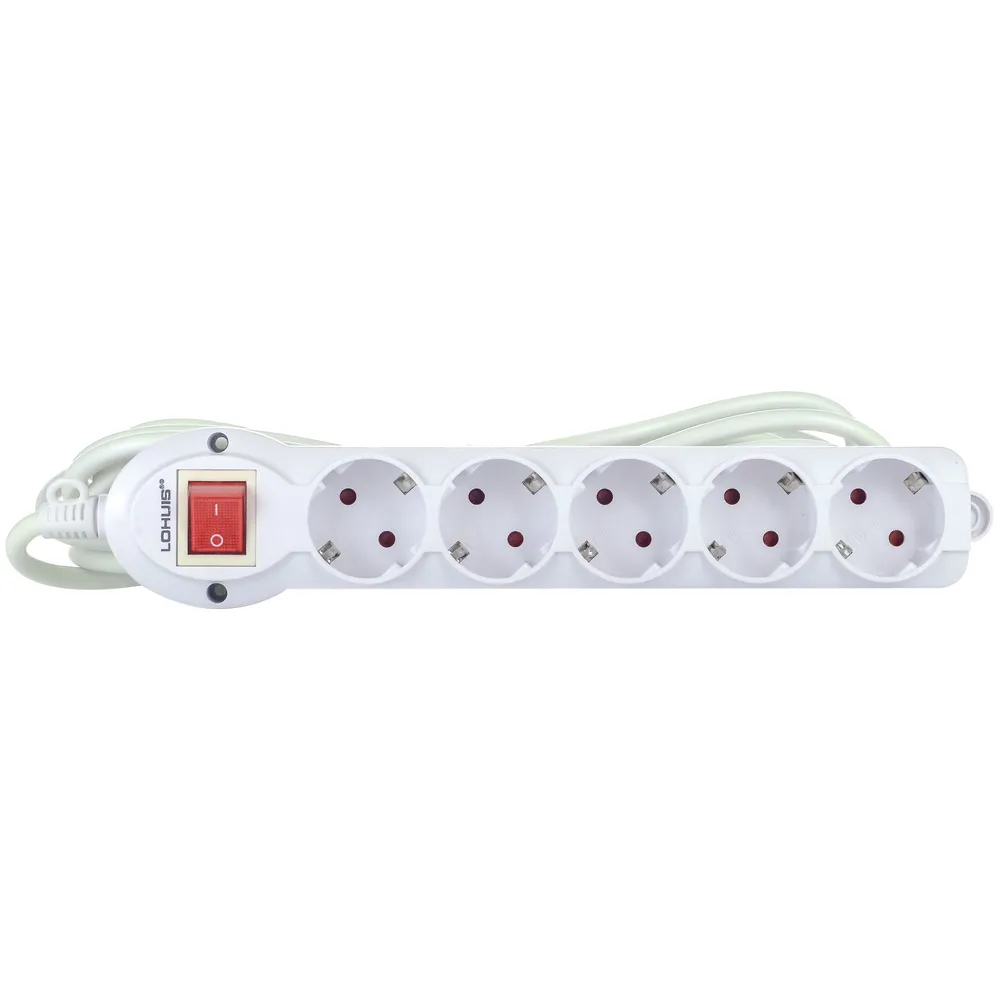Prelungitor 5 prize, 5 m, 3500W, 3 x 1.5 mmp, contact de protectie, intrerupator
