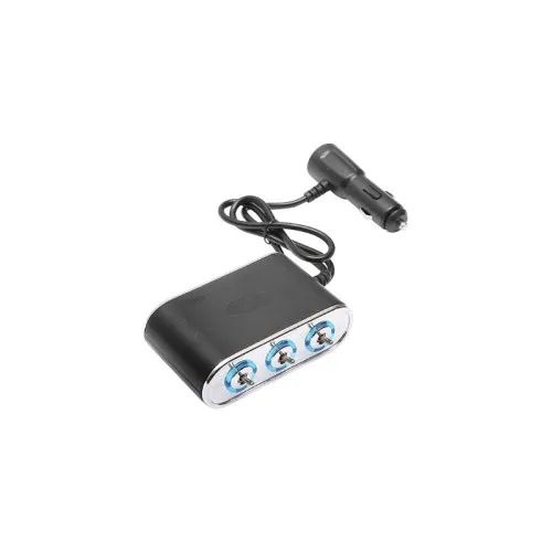 Prelungitor bricheta auto tripla 12/24V cu intrerupator individual si 1 port USB — imaginea 2
